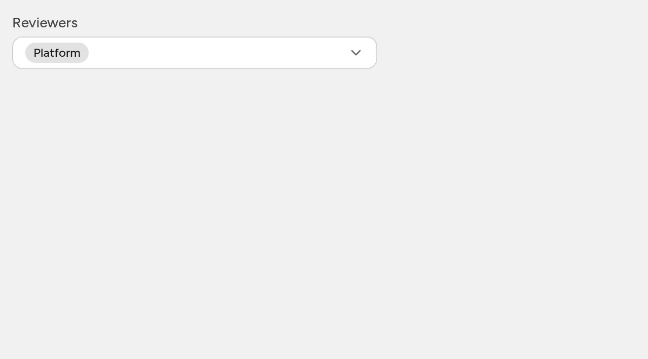 A Reviewers multi-select with one Platform badge. It opens with a search field and three checkbox options; typing Access leaves a single row, Create "Access". Choosing it adds an Access badge to the field and an Access option, checked, at the end of the list.